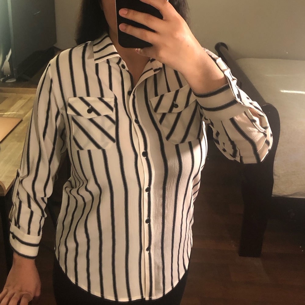 RnB Black & White striped collar button down blouse